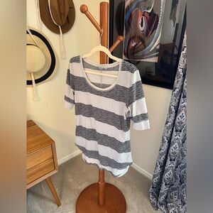 Athleta black and light grey striped tshirt, size small